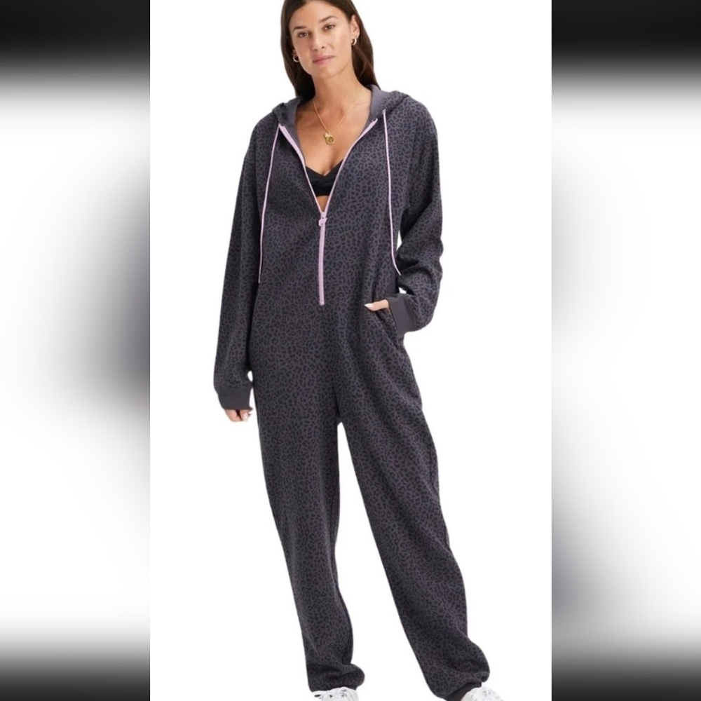 Fabletics Purple and Black Jumpsuit Cozy Full-Body Design